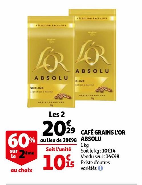 CAFÉ GRAINS L'OR ABSOLU