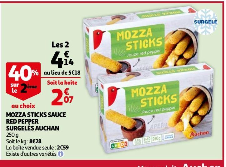 MOZZA STICKS SAUCE RED PEPPER SURGELÉS AUCHAN