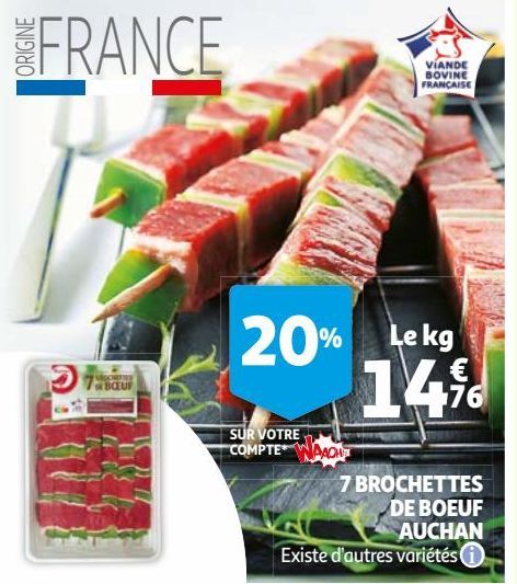 7 BROCHETTES DE BOEUF AUCHAN