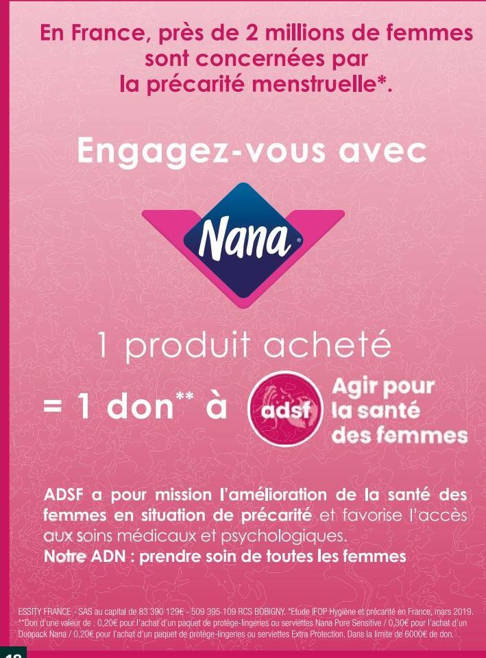 Engagez - vous avec 1 produit acheté = 1 don à adst Agir pour la santé des femmes