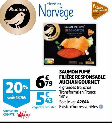 SAUMON FUMÉ FILIÈRE RESPONSABLE AUCHAN GOURMET