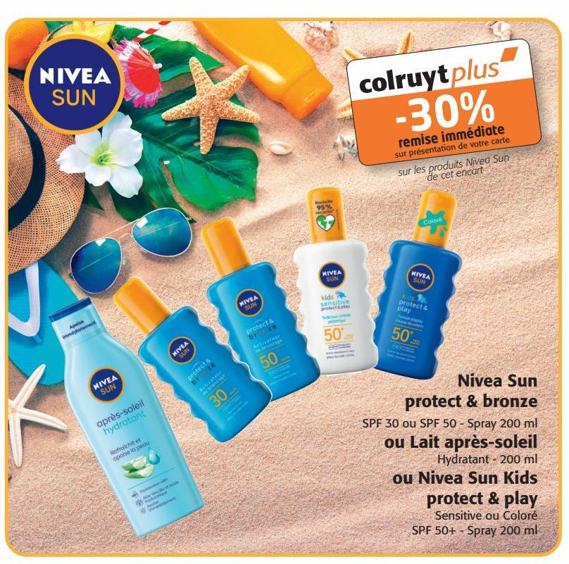 Nivea Sun protect et bronze ou lait après-soleil ou Nivea Sun kids protect et play