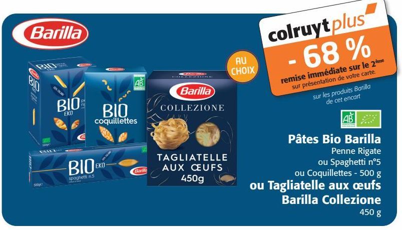 Pâtes bio Barilla ou Tagliatelle aux oeufs Barrilla Collezione