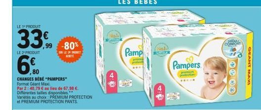 -80%  SON LE PRIET ACHETE  4:0  LES BÉBÉS  Pamp  pren prote  Nal  Pampers  prem  DEANA COMFORT  GEANT MAXI