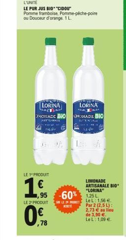 LE 1º PRODUIT  1.ff.    LE 2 PRODUIT  ,78  ,95 -60% 1.25 L  SUR LE 20 PROSETT ACHETE