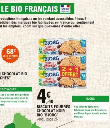 SA  40  BISCUITS FOURRÉS CHOCOLAT NOIR BIO "BJORG" vendu page 26