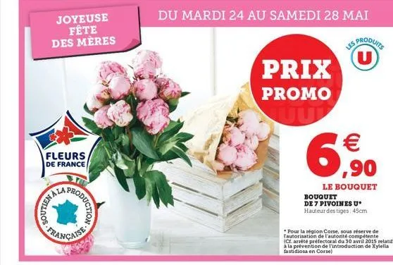 joyeuse fête des mères  fleurs  de france  wellnos  la  protion.  du mardi 24 au samedi 28 mai  les produits u  prix promo