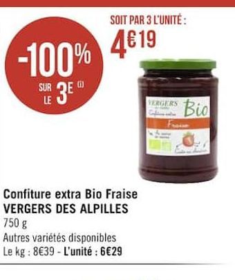 confiture extra bio fraise VERGERS DES ALPILLES