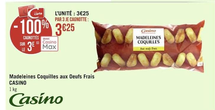 madeleines coquilles aux oeufs frais CASINO