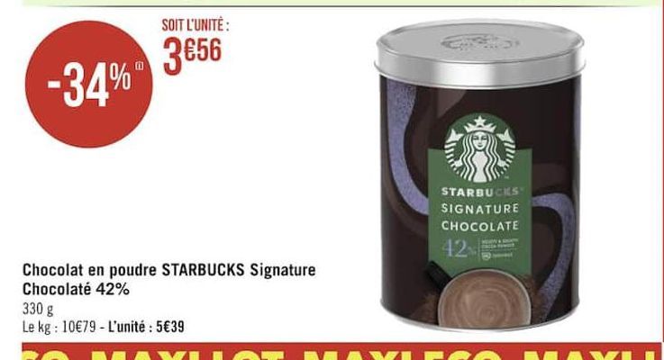 chocolats en poudre STARBUCKS signature chocolate 42%