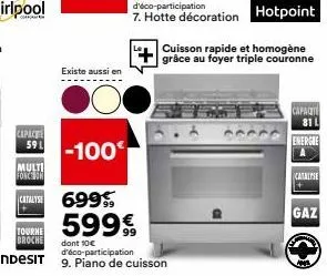 capac  59 l  multi force on  catalyse 699  tourne broche  indesit  599  dont 10 d'éco-participation  9. piano de cuisson