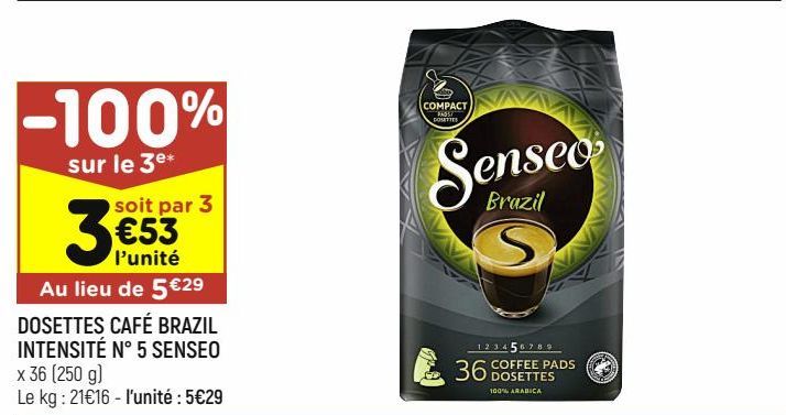 dosettes café brazil intensité N°5 Senseo