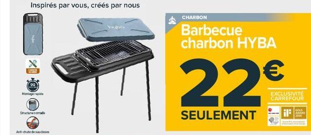 CHARBON  Barbecue charbon HYBA  22  SEULEMENT