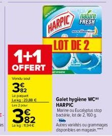 NOUVEAU  HARPIC  LOT DE 2  Galet hygiène WC HARPIC Marine ou Eucalyptus stop bactérie, lot de 2,160 g.  H  Autres variétés ou grammages disponibles en magasin.****