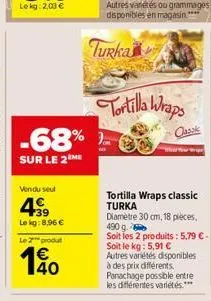 turka  -68%  sur le 2  vendu seul  4,99  le kg:8,96   le 2 produt    190