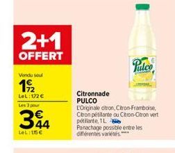 Pulco  Citronnade PULCO  L'Originale citron, Citron-Framboise,  Citron pétillante ou Cition-Citron vert pétillante, 1L  Panachage possible entre les  différentes variétés****