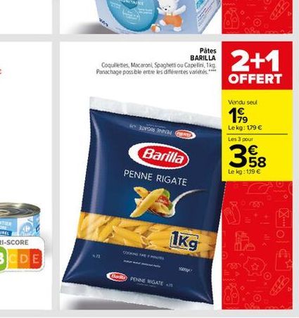 SYSTEME UNITASE  Pâtes BARILLA  Coquillettes, Macaroni Spaghetti ou Capelini, 1kg. Panachage possible entre les différentes variétés"  BORN