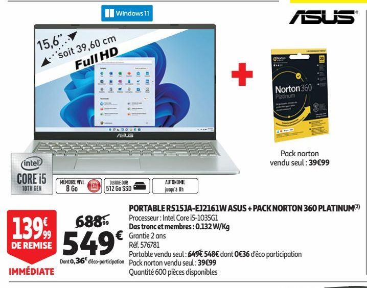 PORTABLE R515JA-EJ2161W ASUS + PACK NORTON 360 PLATINUM