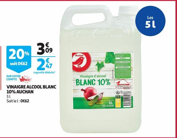 VINAIGRE ALCOOL BLANC 10% AUCHAN