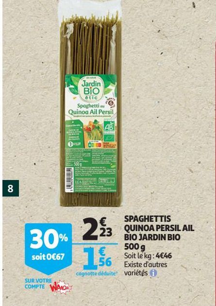 SPAGHETTIS QUINOA PERSIL AIL BIO JARDIN BIO 500 g