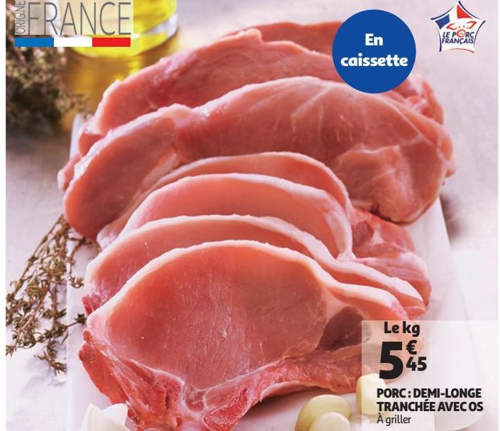 PORC : DEMI-LONGE TRANCHÉE AVEC OS