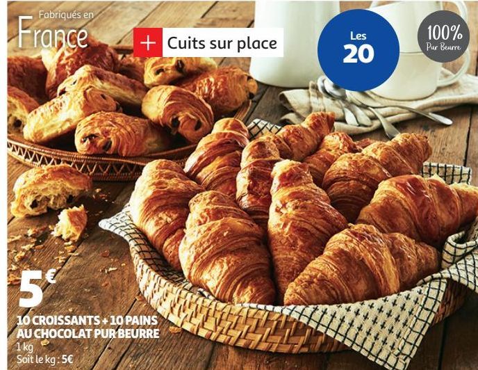 10 CROISSANTS + 10 PAINS AU CHOCOLAT PUR BEURRE