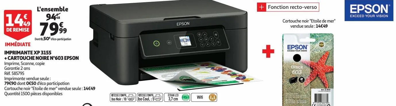 imprimante xp 3155 + cartouche noire n°603 epson