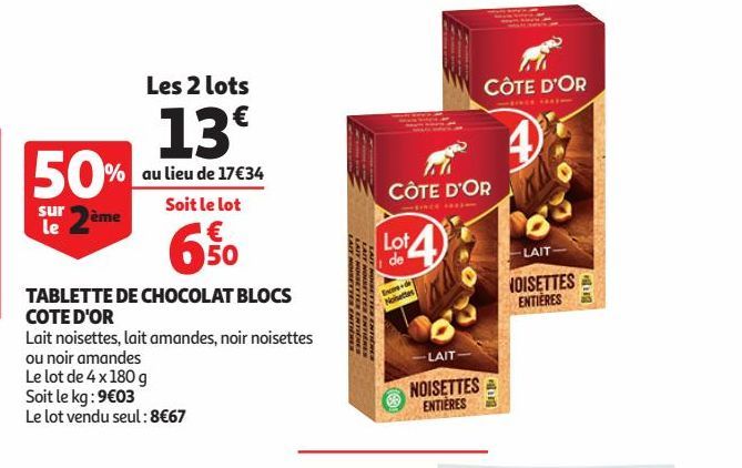 TABLETTE DE CHOCOLAT BLOCS COTE D'OR