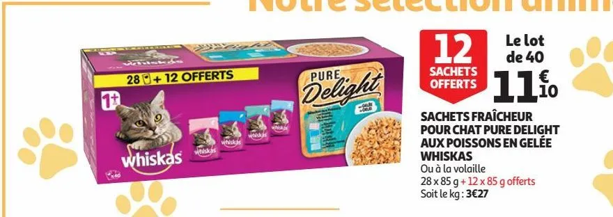 sachets fraîcheur pour chat pure delight aux poissons en gelée whiskas