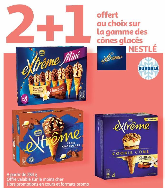 2+1 offert au choix sur la gamme des cònes glacés NESTLÉ