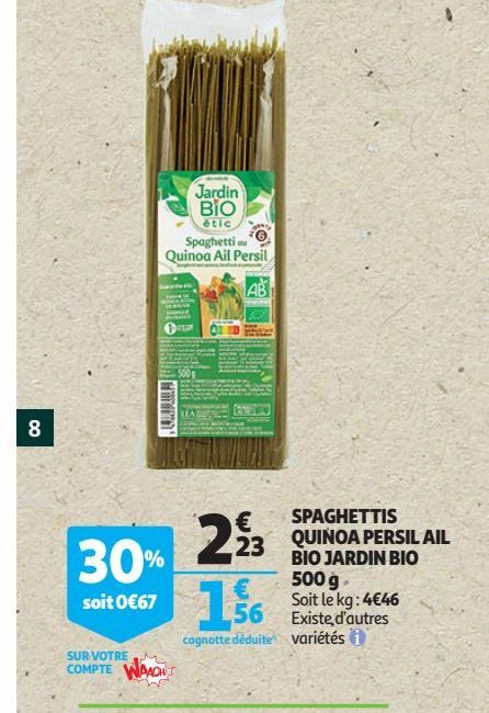 spaghetti quinoa persil ail bio jardin bio 500g
