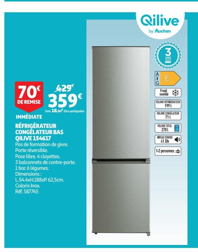 réfrigérateur congelateur bas Qilive 154617