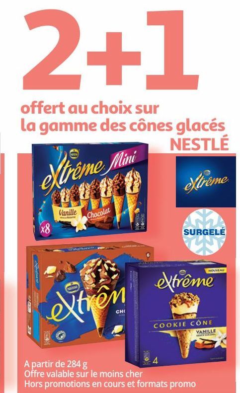 2+1 offert su choix sur la gamme des cones glaces Nestlé