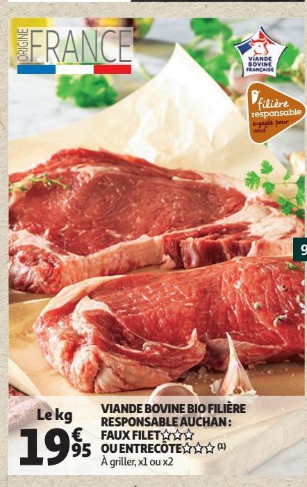 viande bovine bio filiere responsable auchan: faux filet ou entrecote