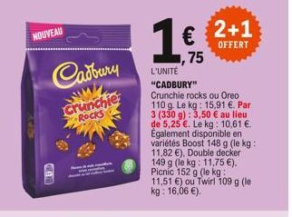 NOUVEAU  Cadbury  crunchie ROCKS  2+1  OFFERT