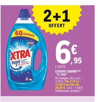 60 LAVAGES  EXTRA  Total  www  3+1  2+1  OFFERT  ,95