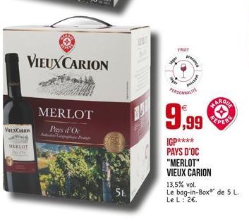 SL-50  VIEUX CARION  MERLOT  Pays d'Oc  VIEXCARSON  MERLOT  5t  proce  Puissa  HARDIA