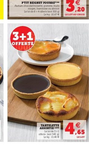 TARTELETTE ASSORTIE (  Le lot de 3+1 offerte (soit 345 g) Le kg: 13,48    ,65  LE LOT