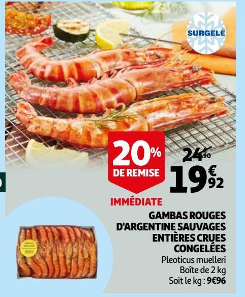 GAMBAS ROUGES D'ARGENTINE SAUVAGES ENTIÈRES CRUES CONGELÉES