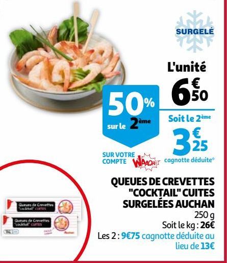 QUEUES DE CREVETTES "COCKTAIL" CUITES SURGELÉES AUCHAN