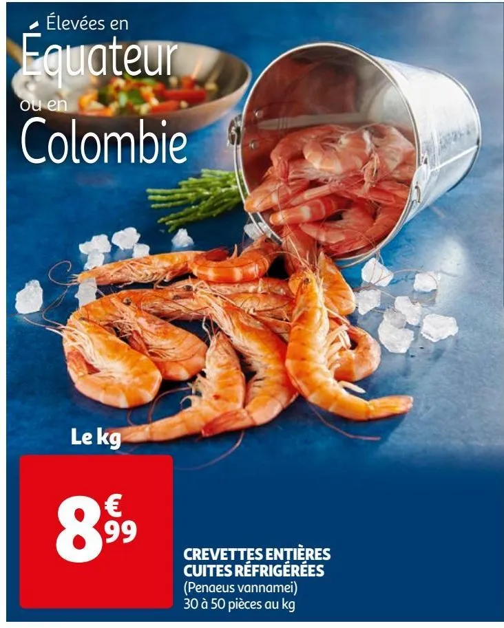 crevettes entières cuites réfrigérées