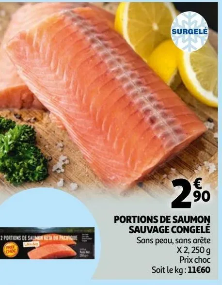 portions de saumon sauvage congelé