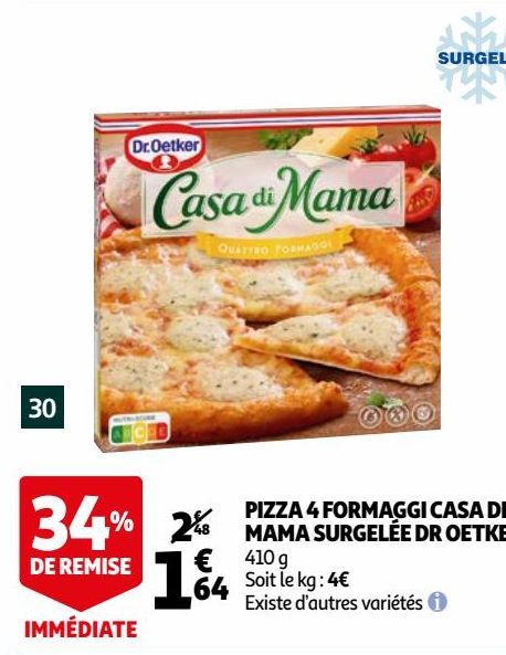 PIZZA 4 FORMAGGI CASA DI MAMA SURGELÉE DR OETKER