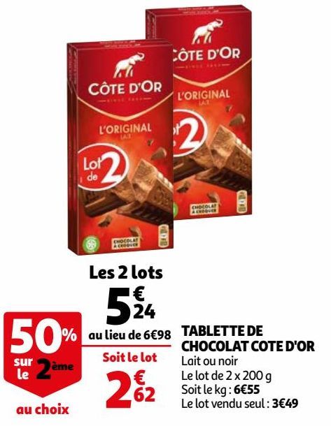 TABLETTE DE CHOCOLAT COTE D'OR