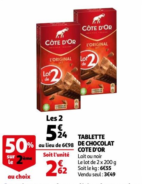 TABLETTE DE CHOCOLAT COTE D'OR