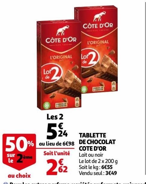 TABLETTE DE CHOCOLAT COTE D'OR