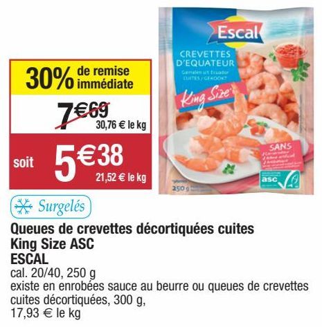 queues de crevettes Escal