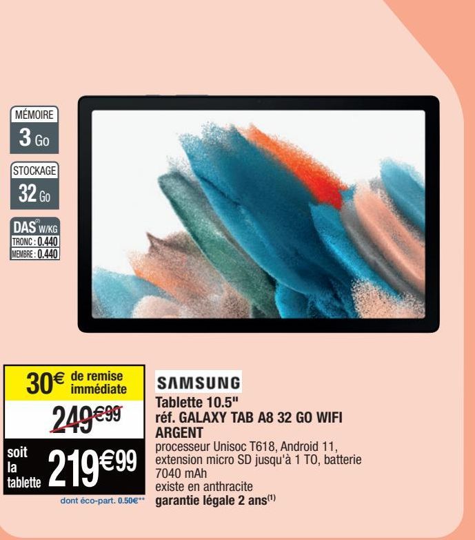 Samsung Tablette 10.5" réf.GALAXY TAB 32GO WIFI ARGENT