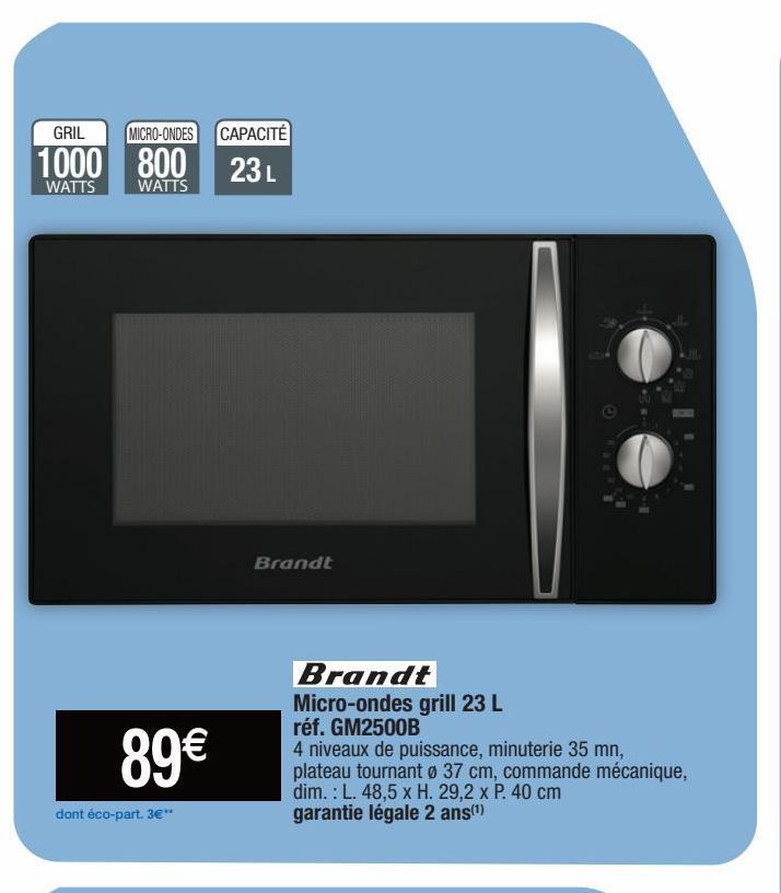Brandt Micro-ondes grill 23L réf.GM2500B