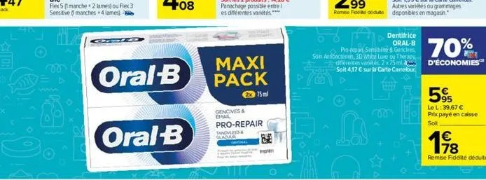 oral-b  oral-b  maxi pack  2x 75ml  gencives & email pro-repair tandvlees& gladar  fomi